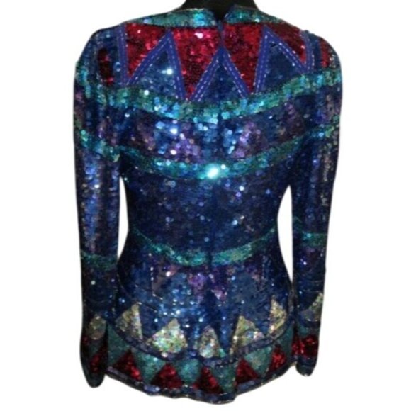 A.J. Bari 100% Silk Shimmer Sequin Long Sleeve Evening Wear Top size 8 M Vintage - Picture 2 of 11